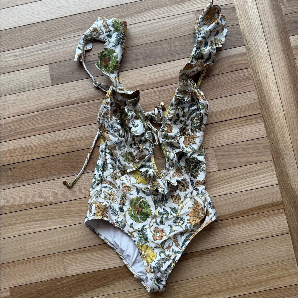 Zimmermann Cream and Green Floral Swimwear